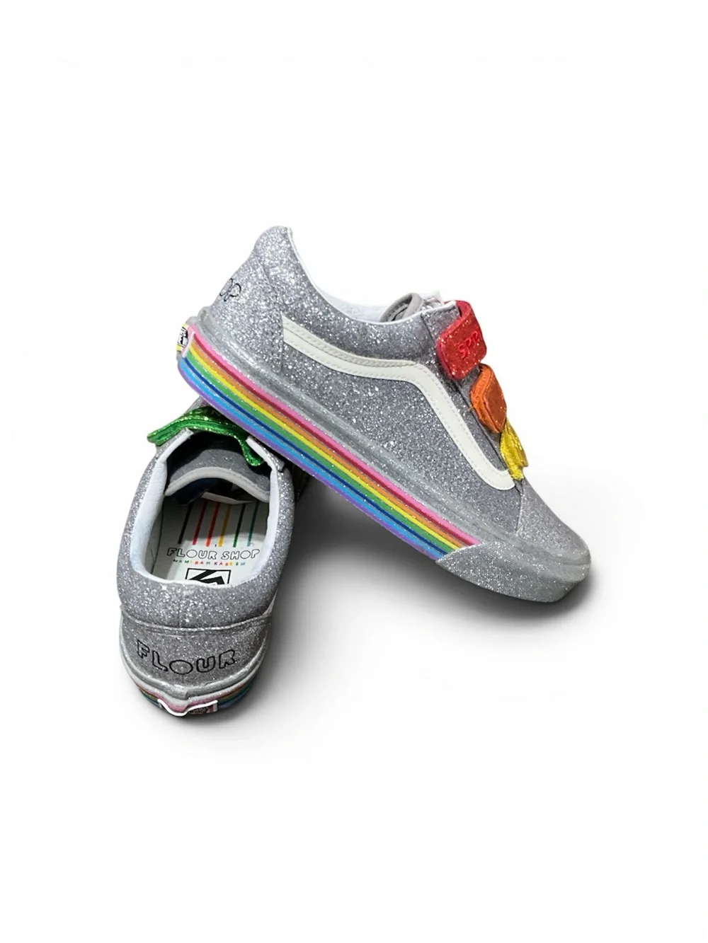 Vans Kids Glitter Low-Top Sneakers - Silver with Rainbow Stripe